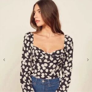 Reformation Floral Black and White Women's Top
